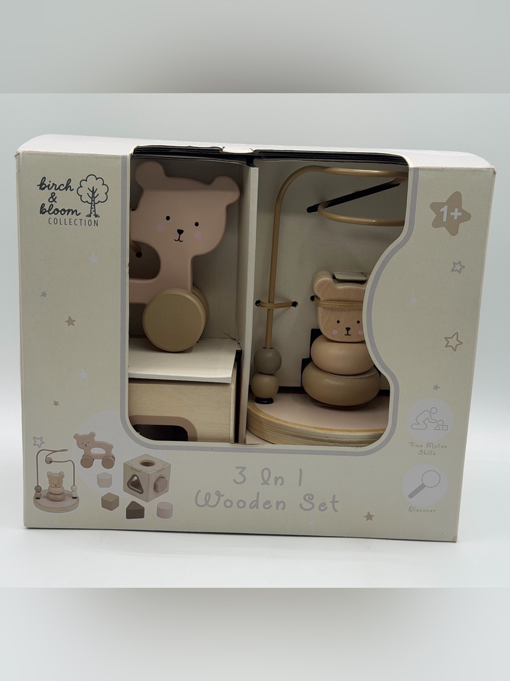 Birch & Bloom Collection 3-in-1 Wooden Kids Toy Set Natural Beige - New